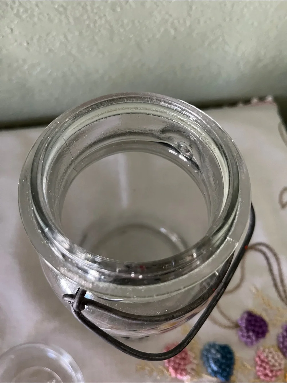 Vintage Ball Glass Canister – “Pat. Pend. 1908” Embossed Ball Logo & Wire Bail
